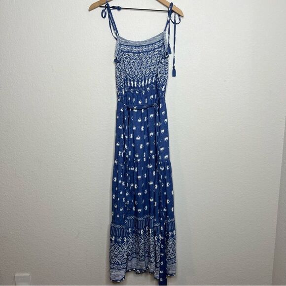 In Loom‎ Maxi Dress Small Bohemian Southwestern Daisy Floral Print Blue White - Picture 10 of 10